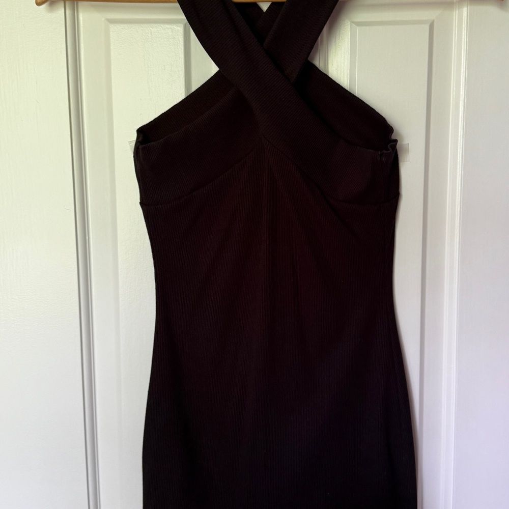 Black Halter Crossover Dress